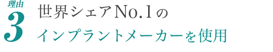 理由3.世界シェアNo.1のインプラントメーカーを使用